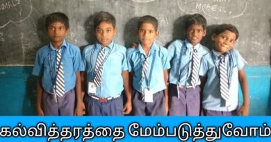 கரும்பலகை அருகே நிற்கும் மாணவர்கள்